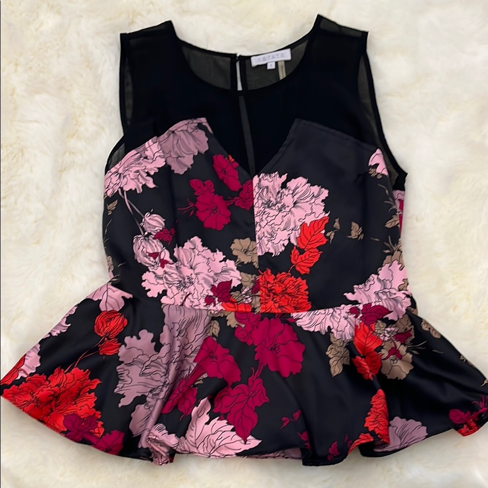 1.State Floral Sleeveless Peplum Top Small